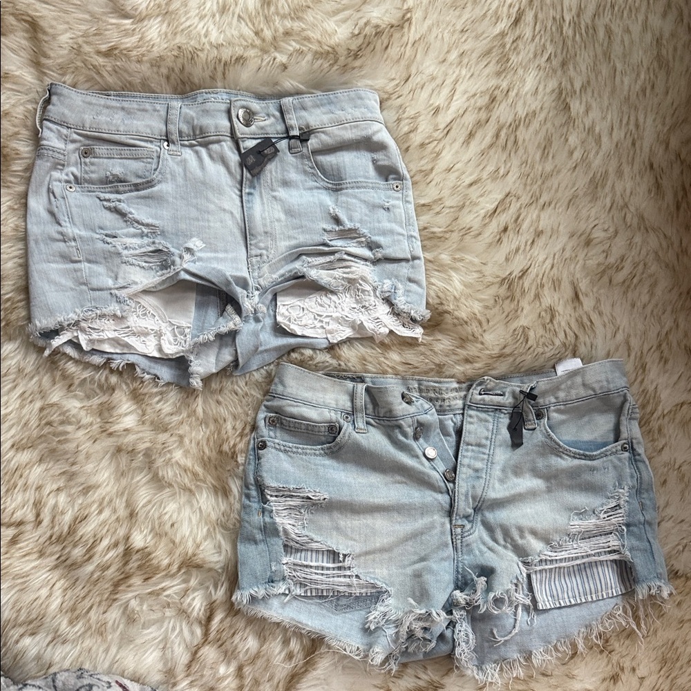 American Eagle Outfitters Light Blue Ripped Jean Shorts Bundle!